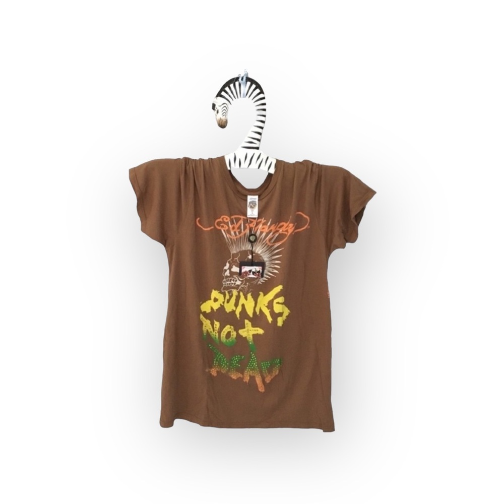 new Ed Hardy ☻︎ Punks Not Dead ☻︎ Barefoot Tee T Shirt Dress ☻︎ Tattoo Crystals - Picture 15 of 16